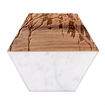 Landscape Outdoors Greeting Card Snow Forest Woods Nature Path Trail Santa s Village Marble Wood Coaster (Hexagon) 