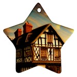 Village House Cottage Medieval Timber Tudor Split timber Frame Architecture Town Twilight Chimney Star Ornament (Two Sides)
