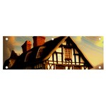 Village House Cottage Medieval Timber Tudor Split timber Frame Architecture Town Twilight Chimney Banner and Sign 6  x 2 
