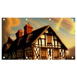 Village House Cottage Medieval Timber Tudor Split timber Frame Architecture Town Twilight Chimney Banner and Sign 7  x 4 