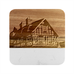Village House Cottage Medieval Timber Tudor Split timber Frame Architecture Town Twilight Chimney Marble Wood Coaster (Square)