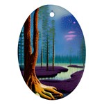 Artwork Outdoors Night Trees Setting Scene Forest Woods Light Moonlight Nature Ornament (Oval)