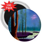 Artwork Outdoors Night Trees Setting Scene Forest Woods Light Moonlight Nature 3  Magnets (100 pack)