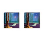 Artwork Outdoors Night Trees Setting Scene Forest Woods Light Moonlight Nature Cufflinks (Square)