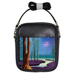 Artwork Outdoors Night Trees Setting Scene Forest Woods Light Moonlight Nature Girls Sling Bag