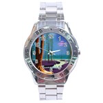 Artwork Outdoors Night Trees Setting Scene Forest Woods Light Moonlight Nature Stainless Steel Analogue Watch