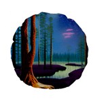 Artwork Outdoors Night Trees Setting Scene Forest Woods Light Moonlight Nature Standard 15  Premium Flano Round Cushions