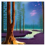 Artwork Outdoors Night Trees Setting Scene Forest Woods Light Moonlight Nature Square Satin Scarf (36  x 36 )