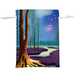 Artwork Outdoors Night Trees Setting Scene Forest Woods Light Moonlight Nature Lightweight Drawstring Pouch (XL)