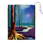 Artwork Outdoors Night Trees Setting Scene Forest Woods Light Moonlight Nature Drawstring Pouch (4XL)