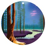 Artwork Outdoors Night Trees Setting Scene Forest Woods Light Moonlight Nature UV Print Acrylic Ornament Round