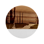 Artwork Outdoors Night Trees Setting Scene Forest Woods Light Moonlight Nature Marble Wood Coaster (Round)