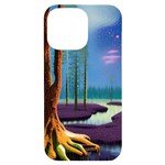 Artwork Outdoors Night Trees Setting Scene Forest Woods Light Moonlight Nature iPhone 14 Pro Max Black UV Print Case