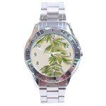 Watercolor Leaves Branch Nature Plant Growing Still Life Botanical Study Stainless Steel Analogue Watch