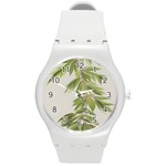Watercolor Leaves Branch Nature Plant Growing Still Life Botanical Study Round Plastic Sport Watch (M)