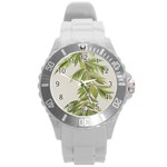 Watercolor Leaves Branch Nature Plant Growing Still Life Botanical Study Round Plastic Sport Watch (L)