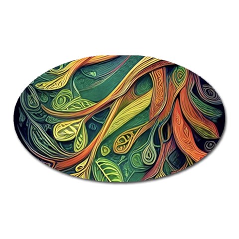 Outdoors Night Setting Scene Forest Woods Light Moonlight Nature Wilderness Leaves Branches Abstract Oval Magnet from UrbanLoad.com Front