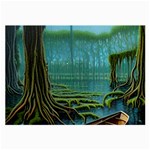 Boat Canoe Swamp Bayou Roots Moss Log Nature Scene Landscape Water Lake Setting Abandoned Rowboat Fi Large Glasses Cloth