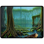 Boat Canoe Swamp Bayou Roots Moss Log Nature Scene Landscape Water Lake Setting Abandoned Rowboat Fi Fleece Blanket (Large)