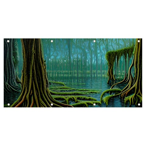 Boat Canoe Swamp Bayou Roots Moss Log Nature Scene Landscape Water Lake Setting Abandoned Rowboat Fi Banner and Sign 8  x 4  from UrbanLoad.com Front