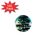 Pine Moon Tree Landscape Nature Scene Stars Setting Night Midnight Full Moon 1  Mini Buttons (100 pack) 