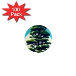 Pine Moon Tree Landscape Nature Scene Stars Setting Night Midnight Full Moon 1  Mini Magnets (100 pack) 