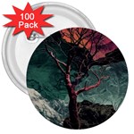 Night Sky Nature Tree Night Landscape Forest Galaxy Fantasy Dark Sky Planet 3  Buttons (100 pack) 
