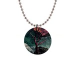 Night Sky Nature Tree Night Landscape Forest Galaxy Fantasy Dark Sky Planet 1  Button Necklace