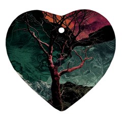 Night Sky Nature Tree Night Landscape Forest Galaxy Fantasy Dark Sky Planet Heart Ornament (Two Sides) from UrbanLoad.com Back
