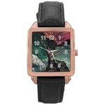 Night Sky Nature Tree Night Landscape Forest Galaxy Fantasy Dark Sky Planet Rose Gold Leather Watch 