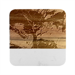 Night Sky Nature Tree Night Landscape Forest Galaxy Fantasy Dark Sky Planet Marble Wood Coaster (Square)