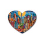 City New York Nyc Skyscraper Skyline Downtown Night Business Urban Travel Landmark Building Architec Rubber Heart Coaster (4 pack)