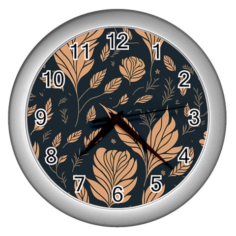 Background Pattern Leaves Texture Wall Clock (Silver) from UrbanLoad.com Front