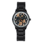 Background Pattern Leaves Texture Stainless Steel Round Watch
