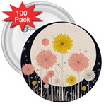 Space Flowers Universe Galaxy 3  Buttons (100 pack) 