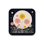 Space Flowers Universe Galaxy Rubber Coaster (Square)