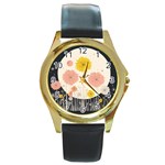 Space Flowers Universe Galaxy Round Gold Metal Watch