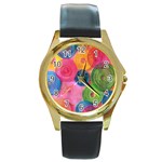 Colorful Abstract Patterns Round Gold Metal Watch