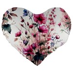 Flora Floral Flower Petal Large 19  Premium Heart Shape Cushions