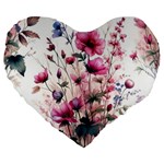 Flora Floral Flower Petal Large 19  Premium Flano Heart Shape Cushions