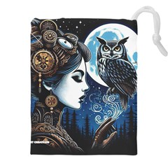 Steampunk Woman With Owl 2 Steampunk Woman With Owl Woman With Owl Strap Drawstring Pouch (4XL) from UrbanLoad.com Front