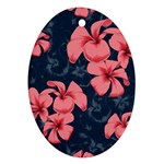 5902244 Pink Blue Illustrated Pattern Flowers Square Pillow Ornament (Oval)
