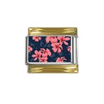 5902244 Pink Blue Illustrated Pattern Flowers Square Pillow Gold Trim Italian Charm (9mm)