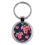 5902244 Pink Blue Illustrated Pattern Flowers Square Pillow Key Chain (Round)