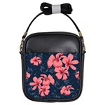 5902244 Pink Blue Illustrated Pattern Flowers Square Pillow Girls Sling Bag