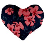 5902244 Pink Blue Illustrated Pattern Flowers Square Pillow Large 19  Premium Heart Shape Cushions