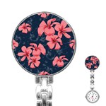 5902244 Pink Blue Illustrated Pattern Flowers Square Pillow Stainless Steel Nurses Watch