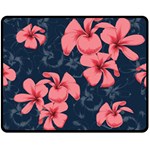 5902244 Pink Blue Illustrated Pattern Flowers Square Pillow Two Sides Fleece Blanket (Medium)