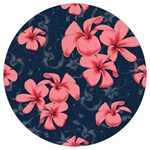 5902244 Pink Blue Illustrated Pattern Flowers Square Pillow Round Trivet