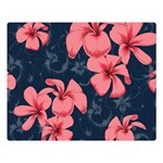 5902244 Pink Blue Illustrated Pattern Flowers Square Pillow Premium Plush Fleece Blanket (Large)